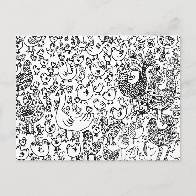 Birds Black and White Illustration Modern Art Postkarte (Vorderseite)