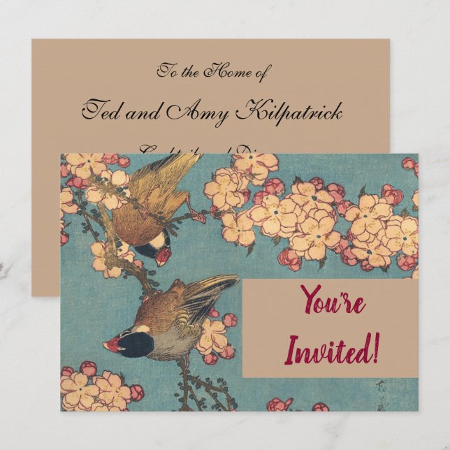 Birds Blume Hokusai Japanische Kunst Einladung (Vorne/Hinten)