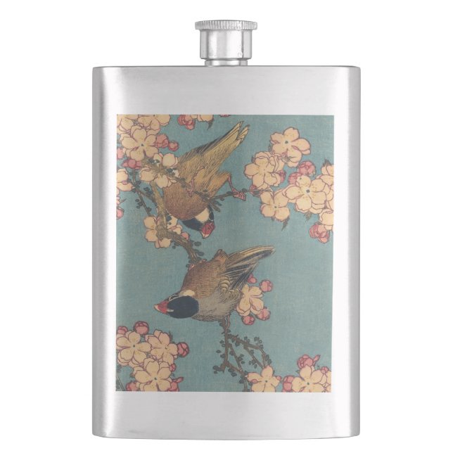 Birds Blume Hokusai Japanische Kunst Flachmann (Vorderseite)