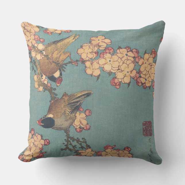 Birds Blume Hokusai Japanische Kunst Kissen (Vorderseite)