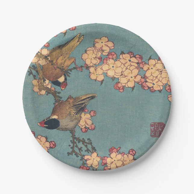 Birds Blume Hokusai Japanische Kunst Pappteller (Vorderseite)