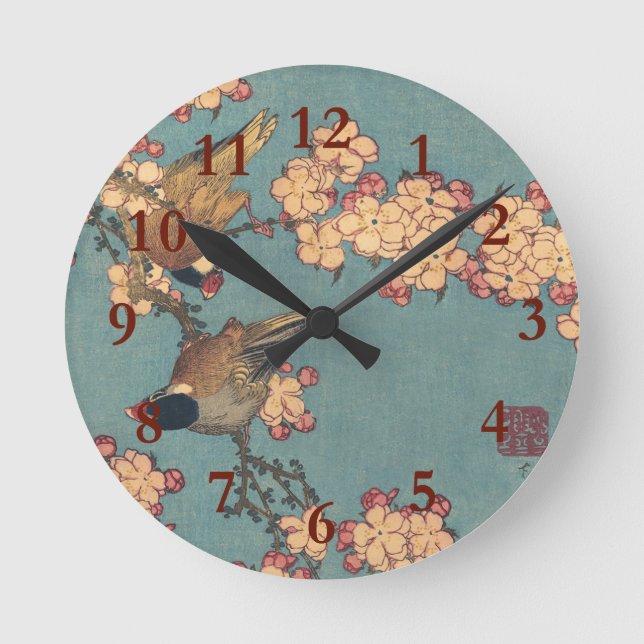 Birds Blume Hokusai Japanische Kunst Runde Wanduhr (Vorderseite)