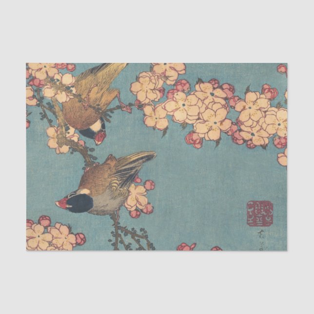 Birds Blume Hokusai Japanische Kunst Seidenpapier (Vorderseite)