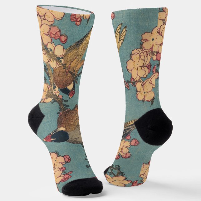 Birds Blume Hokusai Japanische Kunst Socken (Gewinkelt)