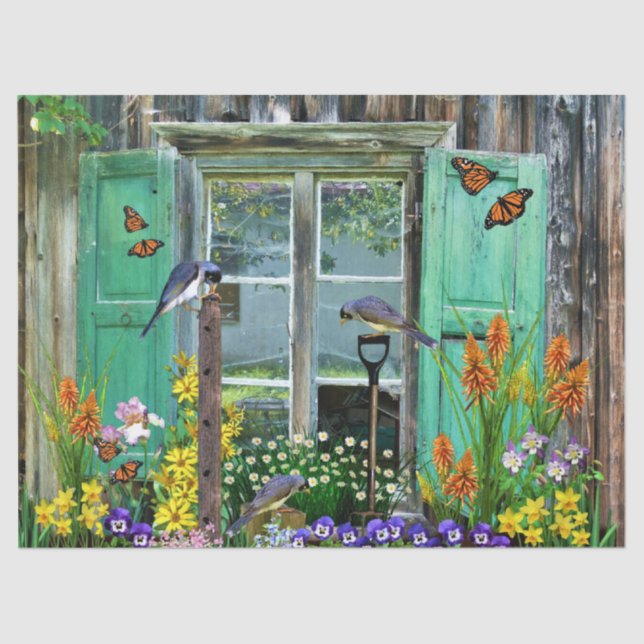 Birds Blütengarten Rustikaler Schuh Seidenpapier (Vorderseite)