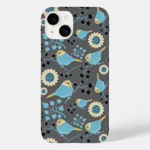 Birds Floral Berries Blue Cream Black Gray Muster Case-Mate iPhone 14 Hülle