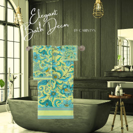 Birds Florals Blues, Gelb, Tan Badhandtuch Set