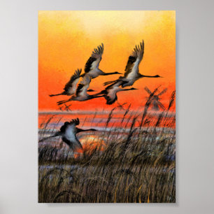 Birds Flying Sunset Poster Print - Malerei Art