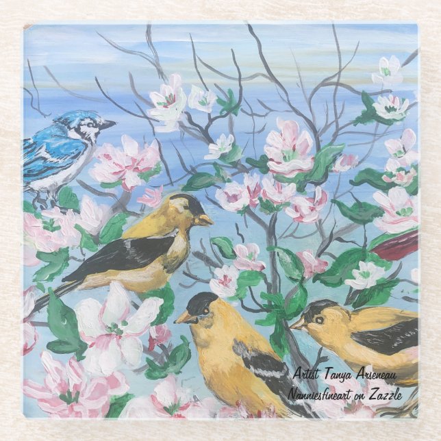 Birds Glass Untersetzer Original Akrylkunst (Vorderseite)