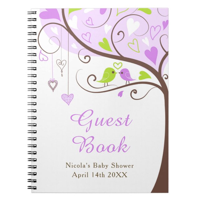 Birds Hearts Tree Purple and Green Baby Shower Notizblock (Vorderseite)