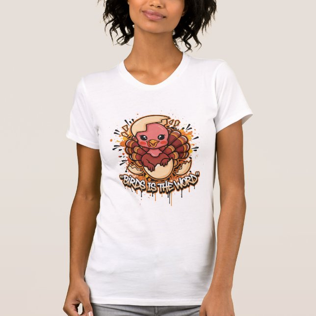 "Birds is the Word" Erntedank Baby Turkey T-Shirt (Vorderseite)