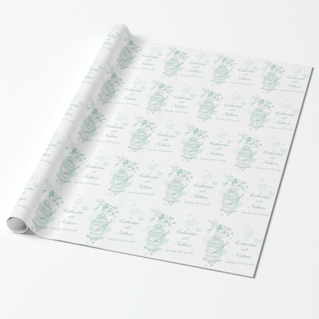 Birds Käfig Grün/Weiß Hochzeit Sonderverpackung Geschenkpapier (Ungerollt)