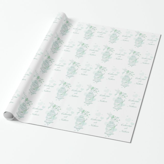 Birds Käfig Grün/Weiß Hochzeit Sonderverpackung Geschenkpapier (Ungerollt)