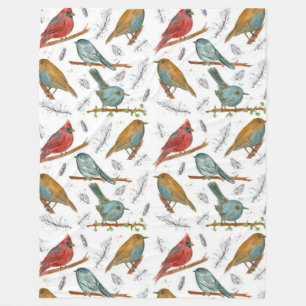 Birds Kardinal Bluebird Chickadee Fleecedecke
