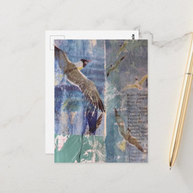 Birds mixed media collage postkarte (Vorderseite/Rückseite Beispiel)
