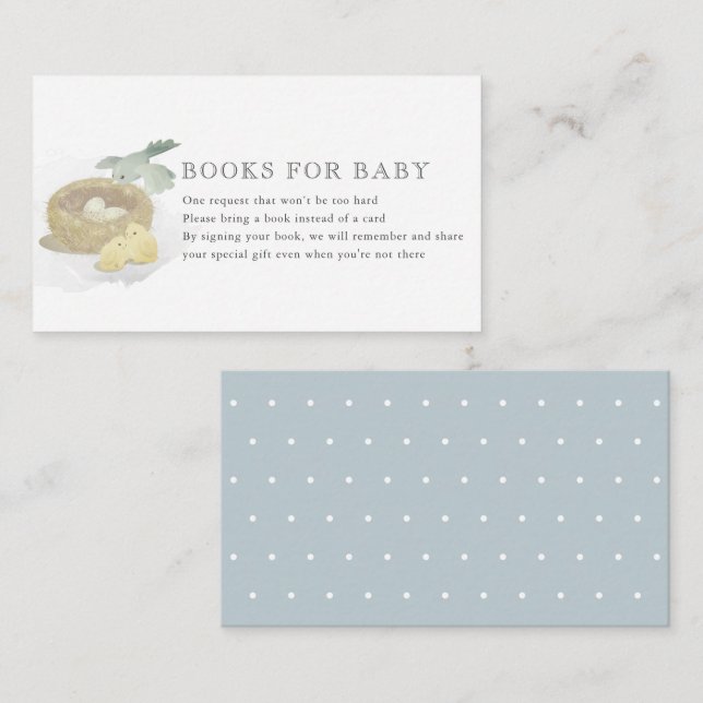 Bird's Nest Blue Boy Baby Shower Buchanfrage Begleitkarte (Vorne/Hinten)