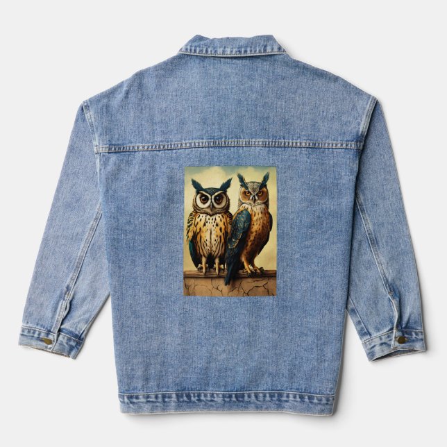 Birds on the Wire – Cartoon Flock Tee Jeansjacke (Rückseite)