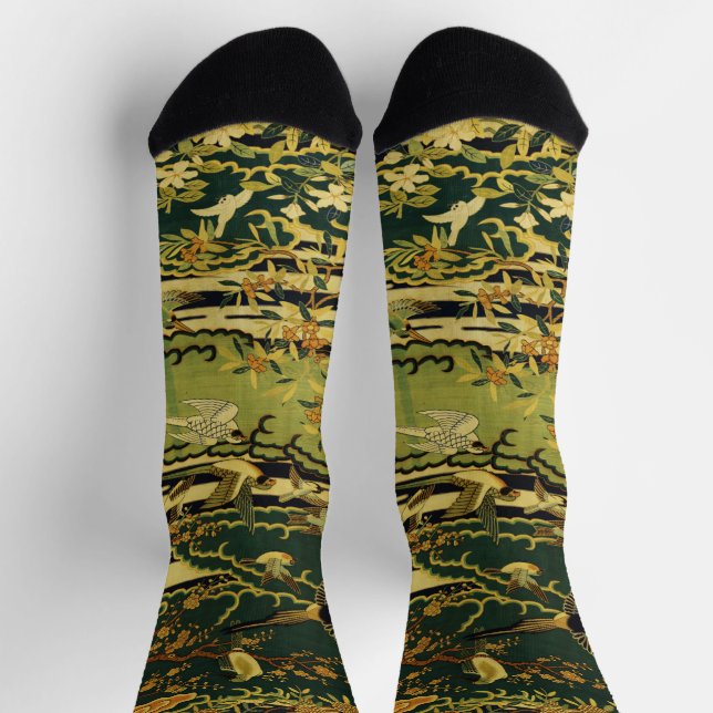 Birds,Phoenix Flowering Tree Branches Lotus Flower Socken (Oben)