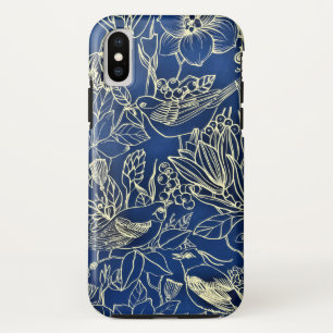 Birds Spring Floral Blossom Blauer Glitzer Case-Mate iPhone Hülle