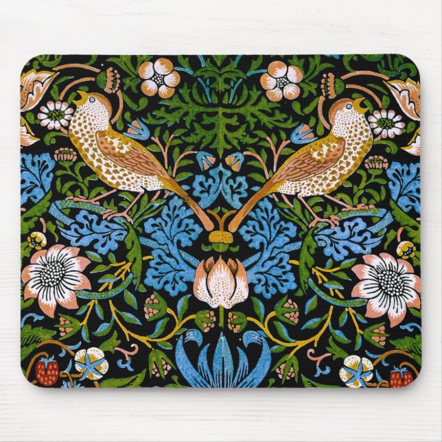 Birds & Strawberries William Morris Kunst & Kultur Mousepad (Vorne)