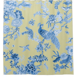 Birds_Toile_Blue u. Senf Duschvorhang