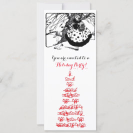 BIRDS TREM,CHRISTMAS LADY Schwarz-weiß Gem Red Einladung