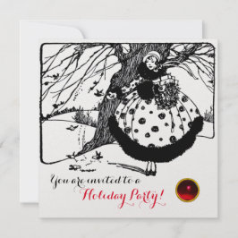 BIRDS TREM UND CHRISTMAS LADY Schwarz-weiß Red Gem Einladung