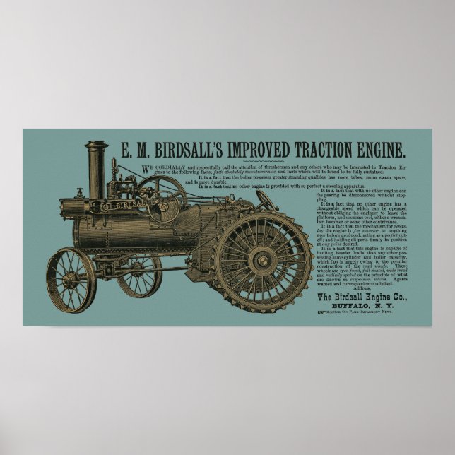 Birdsall's Steam Traction Motor 1889 Farm Traktor Poster (Vorne)