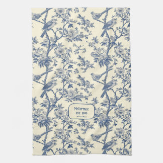 Birdsong Cobalt und Cream Toile de Jouy Geschirrtuch