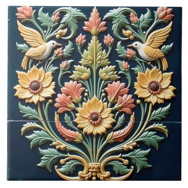 Birdsong Gossip at the Ornamental Blooms Fliese (Vorderseite)