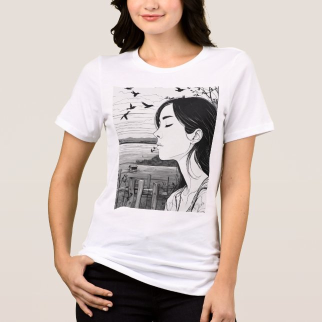 "Birdwatcher in Thought: Nah-Mit Augen Gelassenhei Tri-Blend Shirt (Vorderseite)