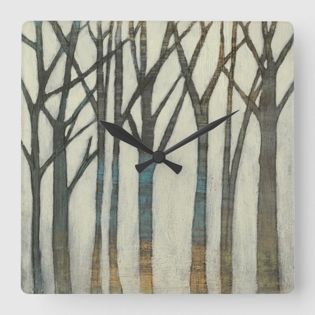 Birke Line I Quadratische Wanduhr (Vorderseite)