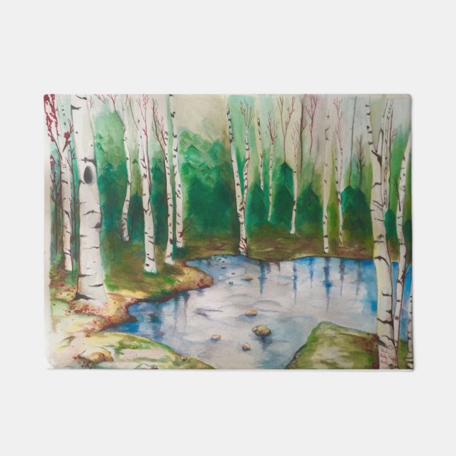 Birken-Baum-Waldtür-Matte Fußmatte (Vorderseite)