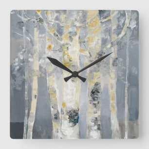 Birken-Bäume auf grauem Hintergrund 6 Quadratische Wanduhr