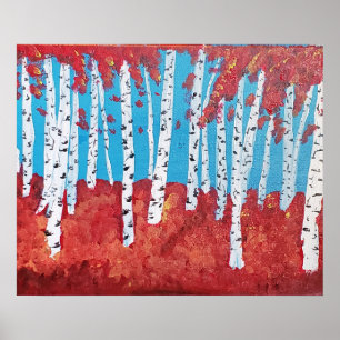 Birken-Bäume Fall-im Acrylmalerei-Druck Poster