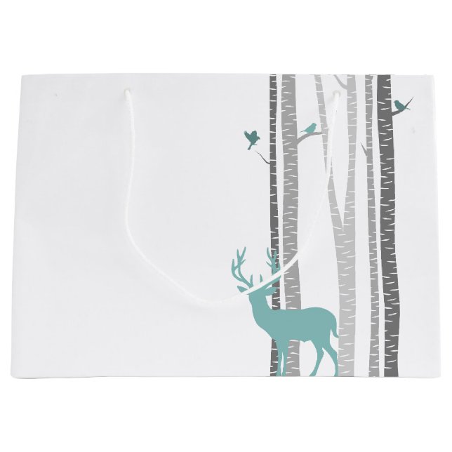 Birken-Bäume mit Rotwild Große Geschenktüte (Vorderseite)