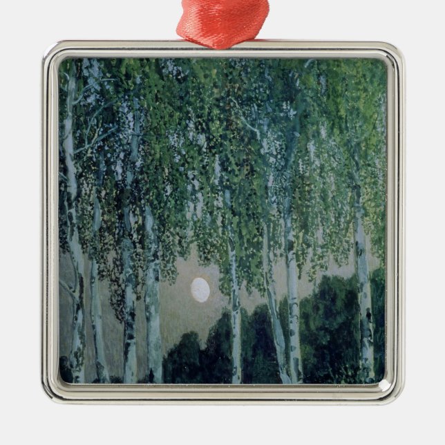 Birken-Bäume Silbernes Ornament (Vorne)
