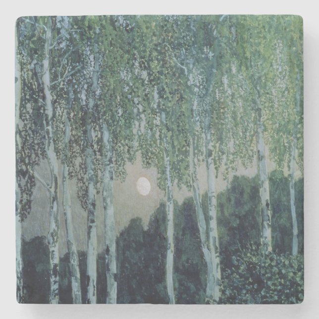 Birken-Bäume Steinuntersetzer (Vorderseite)