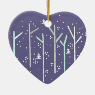 Birken mit fallendem Schnee Keramik Ornament