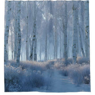 Birken-Strahlen-Schnee-Wald-Duschvorhang Duschvorhang