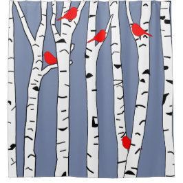 Birken und Vögel Duschvorhang
