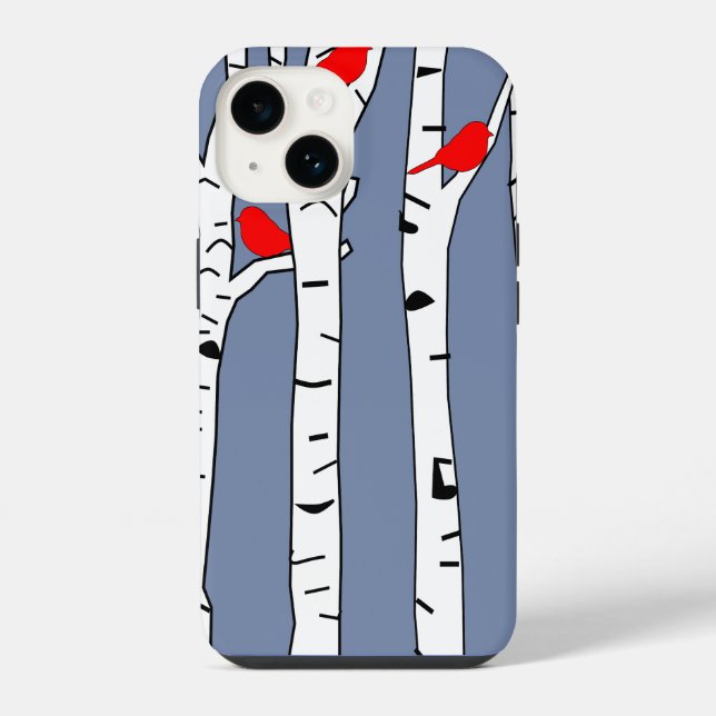 Birken und Vögel iPhone 14 Hülle (Rückseite)