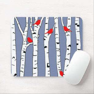 Birken und Vögel Mousepad