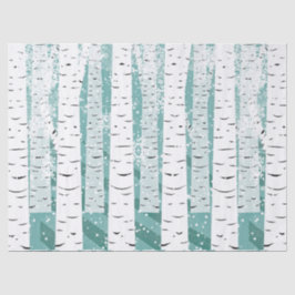 Birkenbaum Schneeflocken Winterwald gestreift aqua Seidenpapier