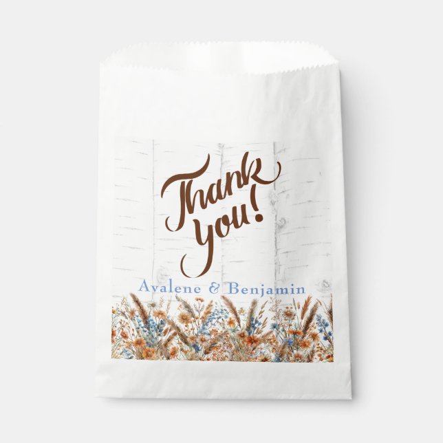 Birkenbaum und Wildblumen Hochzeit im Herbst Geschenktütchen (Vorderseite)