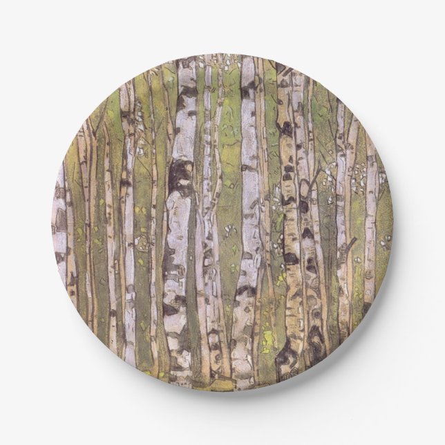 Birkenbäume in einem Wald (Roerich) Pappteller (Vorderseite)