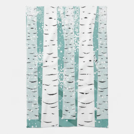 Birkenbäume Schneeflocken Winterwald gestreift Geschirrtuch
