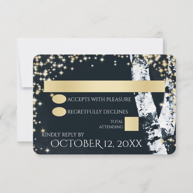 Birkenbäume und Sparkle-Hochzeit RSVP Karte (Vorderseite)