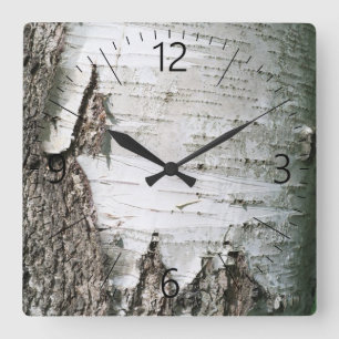 Birkenrinde Quadratische Wanduhr