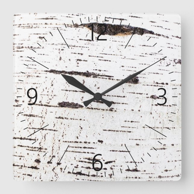 Birkenrinde Quadratische Wanduhr (Vorderseite)